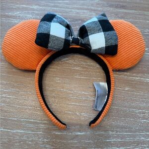 Orange Minnie Ears with Black Plaid Bow Headband